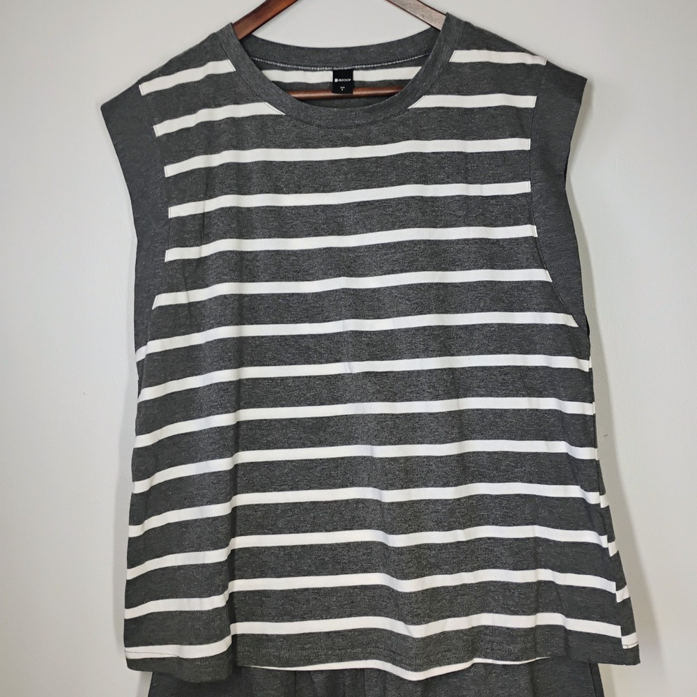 Rubzoof 2 Piece Outfit Gray Striped Womens Large Lightweight Lounge Travel - Picture 3 of 16